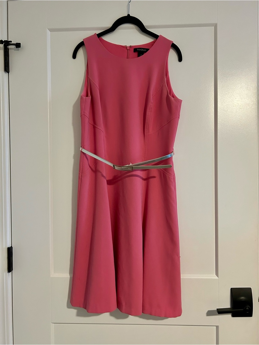 White House Black Market Sleeveless Hot Pink Midi Dress with Metallic Belt